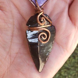 Charoite and Black Obsidian Arrowhead necklace